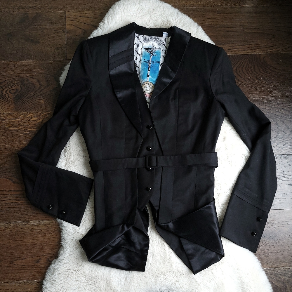 L.A.M.B Wool Tailcoat Chain Blazer Jacket